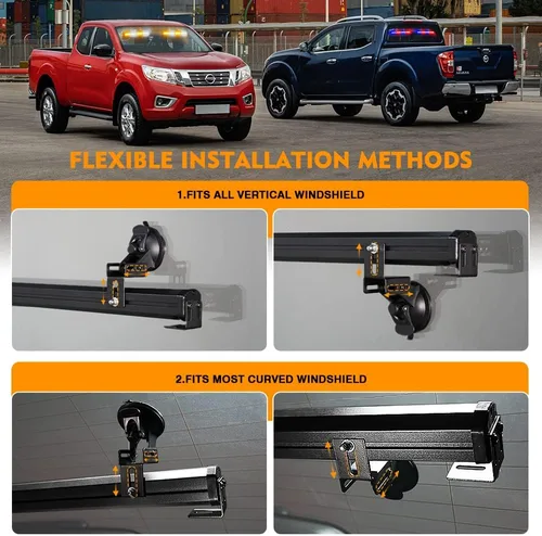 Vista 7 de Xprite Luces estroboscópicas de emergencia para salpicadero, barra de luz antirreflejos de 32 LED, control remoto inalámbrico y ventosas potenciadas