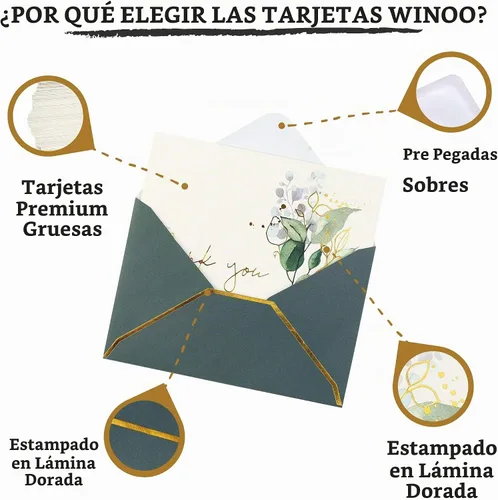 Vista 2 de Tarjetas de agradecimiento resistentes con sobres - Paquete de 36 notas de agradecimiento doradas de 4 x 6 pulgadas, para baby shower, despedida