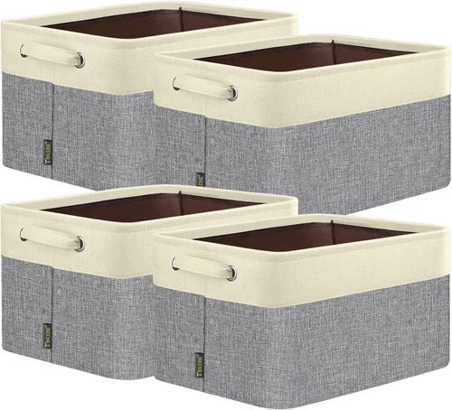 Vista 35 de BALEINE 1 paquete de contenedores de almacenamiento de tela para estantes, cestas de almacenamiento de lino para organizar, contenedores decorativos
