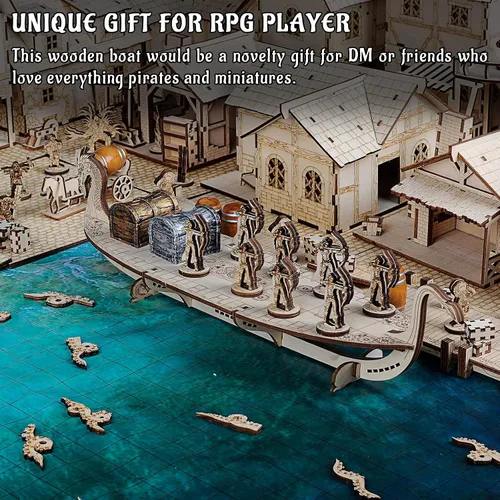 Vista 6 de CZYY Miniaturas Viking Longship Madera Cortada con Láser de 1 pulgada Cuadrícula Cuadrada Mapa de batalla para D&D, Calabozos y Dragones, Pathfinder