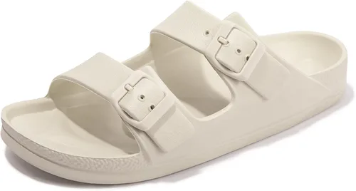 Vista 20 de FUNKYMONKEY - Sandalias bajas cómodas para mujer, hechas de etilvinilacetato, ajustables con hebilla doble