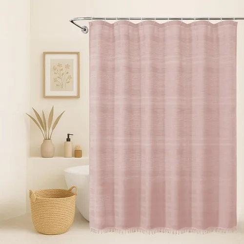 Vista 35 de OVZME Cortina de ducha bohemia negra, cortina de ducha estrecha de tela suave a rayas de lino texturizado con borla, moderna decoración de baño