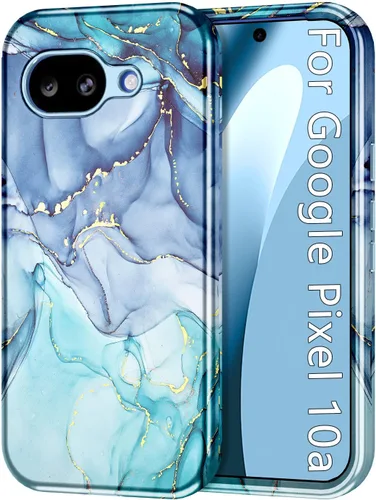 Vista 45 de Btscase Funda para Google Pixel 9 Pro 2024 [grado militar a prueba de golpes] elegante patrón de mármol delgado protector 3 capas de policarbonato