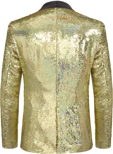 Vista 3 de COOFANDY Chaqueta de lentejuelas brillantes para hombre, esmoquin, fiesta, cena, baile de graduación, traje de un botón
