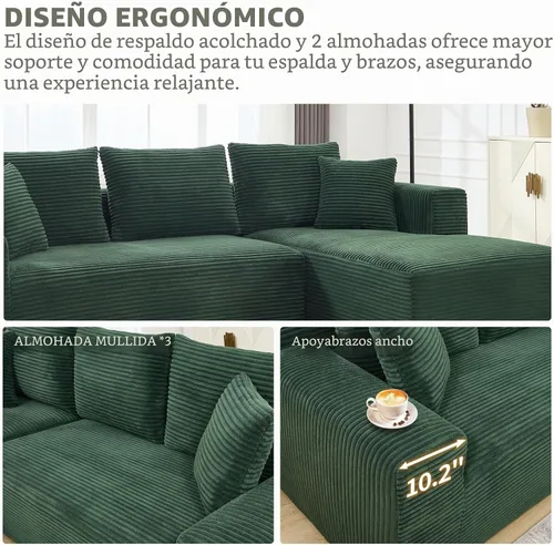 Vista 5 de Sofá modular de 108.3 pulgadas para sala de estar, sofá moderno sin hueso, sofá tapizado de espuma de nube con diván, sofá en forma de L