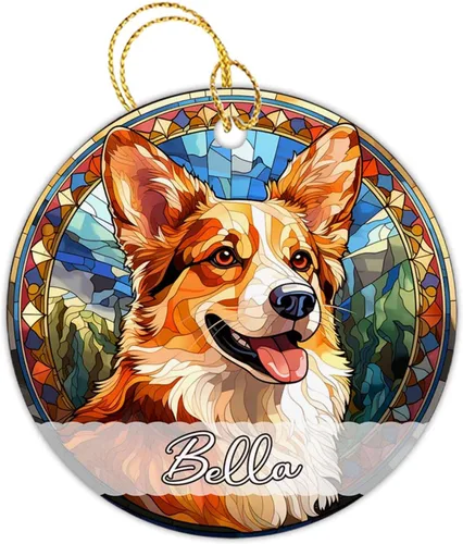 Vista 29 de Amstaff - Adornos personalizados para perros Amstaff para árbol de Navidad con nombre, adorno estilo vitral para perros, regalos para amantes