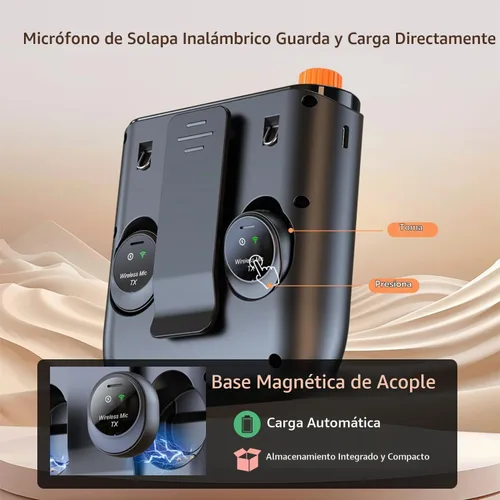 Vista 2 de Amplificador de voz inalámbrico mejorado 2026 con 2 micrófonos magnéticos de solapa, altavoz portátil de 15 W con base de carga, micrófono de aula
