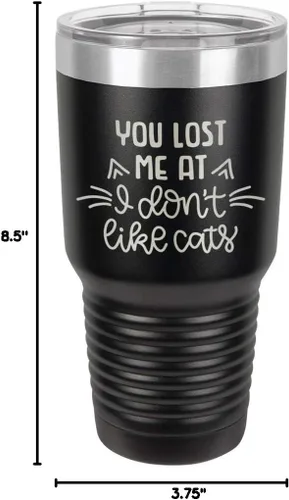 Vista 10 de You Lost Me at I DON'T LIKE CATS Vaso negro de 30 onzas con popote y tapa superior deslizante Taza de viaje de acero inoxidable Comparar