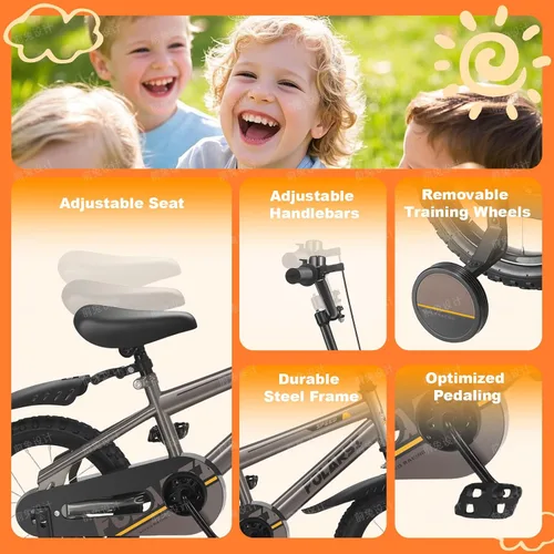 Vista 5 de Bicicleta para niños de 12, 14, 16 pulgadas, bicicleta de montaña deportiva para niños de 2 a 7 años, bicicleta de montaña deportiva para niños