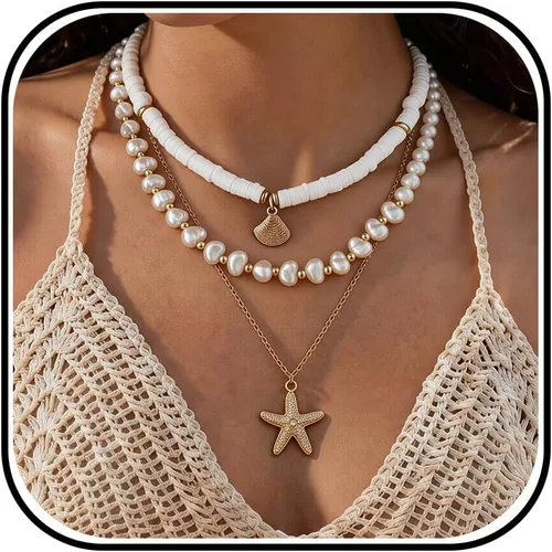 Vista 17 de Collar de concha marina de Your Always Charm para mujer, collar de concha ajustable con capas de encanto de concha marina para mujer, atuendos de A