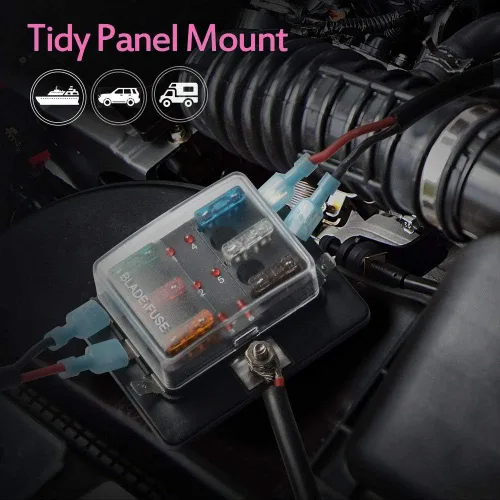 Vista 3 de Caja de fusibles de hoja de fusibles de 6 vías para autocaravana, caja de fusibles DC12~32V, 12V, indicador Jtron LED, bloque de fusibles