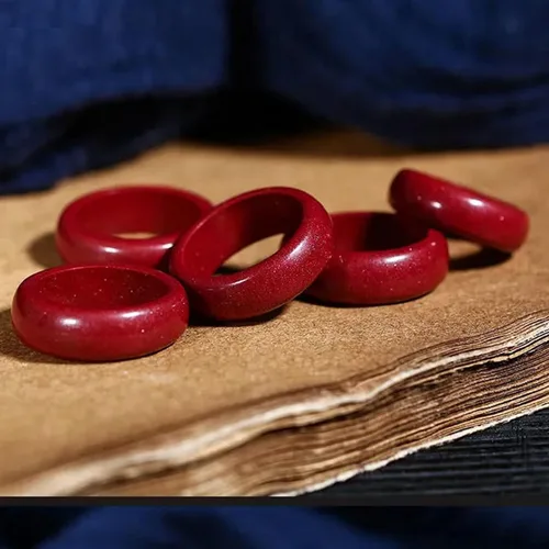 Vista 3 de HUJUON Anillos de piedra de cinabrio natural para mujeres y hombres, piedras preciosas de cinabrio rojo Feng Shui, anillos de buena suerte, anillos