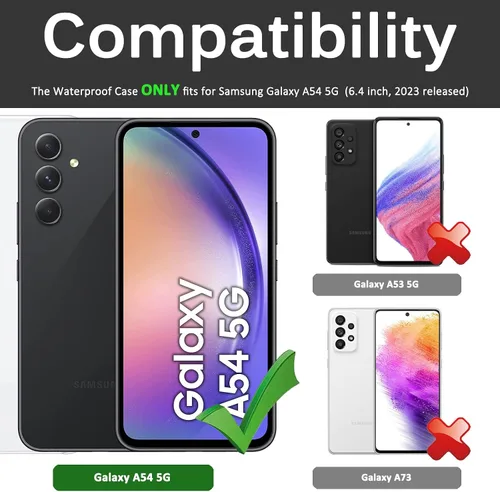 Vista 2 de Miimall Funda impermeable compatible con Samsung Galaxy A54 5G, protector de pantalla transparente HD integrado, parachoques completo a prueba