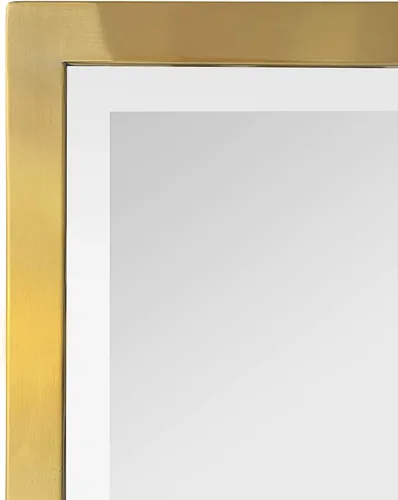 Vista 2 de Espejo rectangular de baño con marco de metal dorado cepillado, espejos de tocador biselados inclinables para pared, total 23.9 x 24 pulgadas
