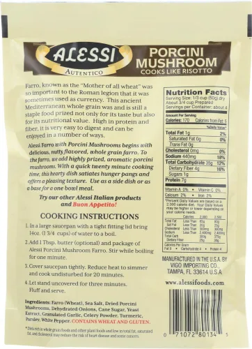 Vista 2 de Alessi Autentico, Farro de grano romano sazonado premium, cocina como risotto, corazón saludable, fácil de preparar, 7 onzas
