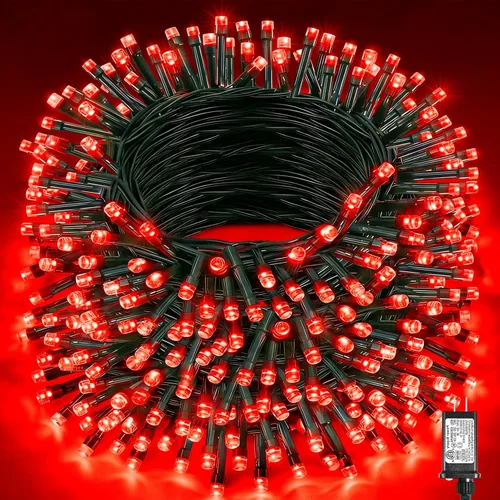 Vista 11 de Tira de luces LED de Navidad de 40 pies para exteriores, luces rojas y blancas de Navidad impermeables, 8 modos y temporizador, luces de árbol