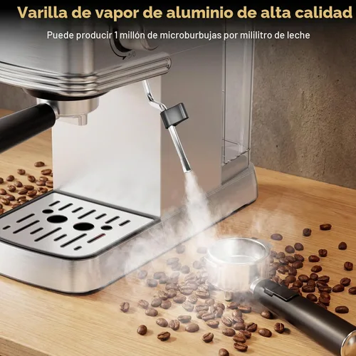 Vista 6 de COWSAR Máquina de café expreso de 20 bares, cafetera compacta con espumador de leche al vapor, cafetera de acero inoxidable con tanque de agua