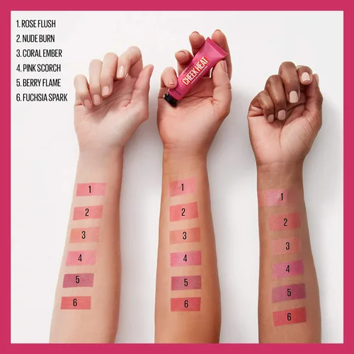 Vista 6 de Maybelline Cheek Heat Rubor en Gel-Crema, Maquillaje Ligero, Sensación Transpirable, Toque Sutil de Color, Aspecto Natural, Acabado Luminoso, Sin