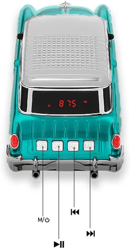 Vista 9 de Altavoz Bluetooth retro en forma de automóvil, calidad de sonido de alta definición, emparejamiento TWS, múltiples salidas de interfaz, altavoz Verde
