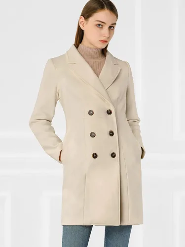 Vista 3 de Allegra K Abrigo largo de invierno con solapa con muesca y doble botonadura para mujer