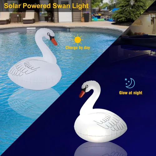 Vista 2 de Goallim Luces Flotantes Solares Cisne - Impermeable Inflable LED Multicolor para Piscina, Playa, Jardín, Patio y más