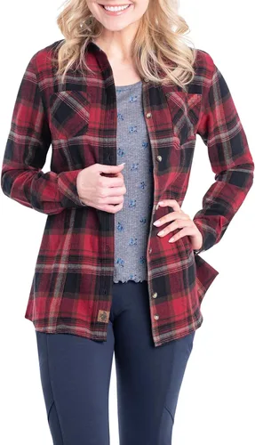 Vista 5 de Legendary Whitetails Ropa de franela de manga larga para mujer, a cuadros y color sólido, con botones ajustados