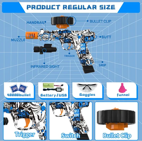 Vista 2 de Pistola eléctrica de bolas de gel, pistola automática de bolas de salpicadura de alta velocidad con más de 80,000 y gafas protectoras, juguetes