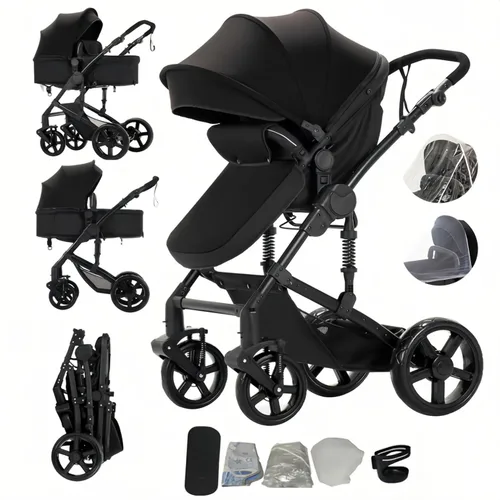 Vista 15 de Cochecito de bebé 2 en 1 con modo moisés, cochecito reversible, plegable con un solo clic, cochecito de viaje para recién nacido, cochecito