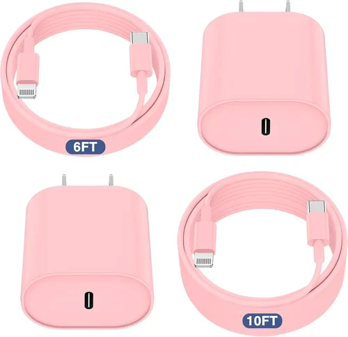 Vista 20 de Essri Cargador Rápido para iPhone 14 13 12 Carga Rápida, Paquete de 2 de 6FT+10FT Cable USB C a Lightning con 20W USB C para Bloque Cargador iPhone