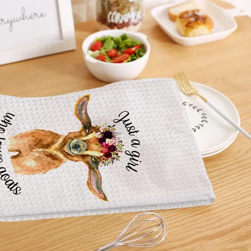 Vista 3 de HIWX Just A Girl Who Loves Goats Goat Lover - Toallas de cocina decorativas y paños de cocina, divertidos paños de mano de flores de cabra rústica