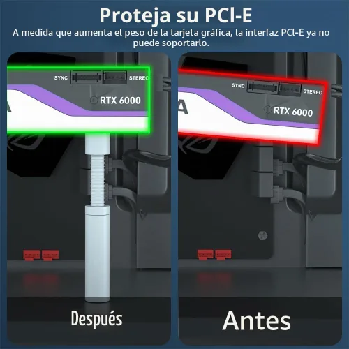 Vista 3 de Soporte de GPU en Blanco, Soporte para Tarjeta Gráfica, Soporte de GPU, Soporte de Tarjeta de Video con Imán para Evitar Hundimiento, Soporte de GPU