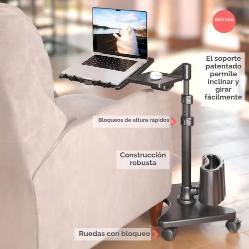 Vista 3 de LEVO G2-801 Deluxe - Soporte rodante para laptop con bandeja para ratón, color bronce y negro Tilting platform, swing arm, locking wheels