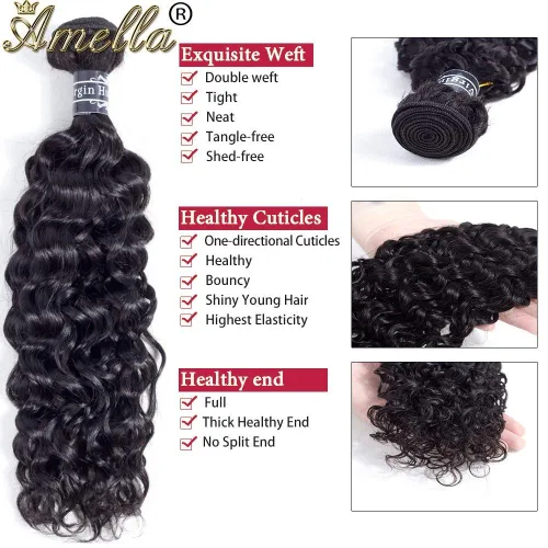 Vista 3 de Amella Hair - Extensiones de cabello humano virgen brasileño rizado 8A, 14, 16, 16 pulgadas, 100% sin procesar, cabello humano virgen brasileño