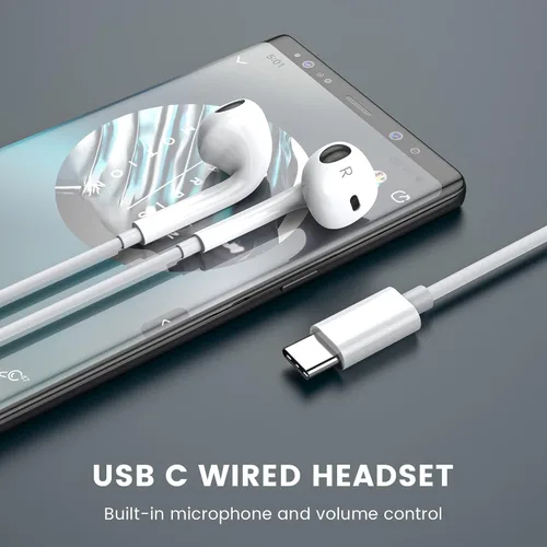 Vista 2 de MOSWAG - Auriculares USB C con cable con micrófono y control de volumen Auriculares tipo C con cable para iPhone 17 16 15 iPad Air USB C