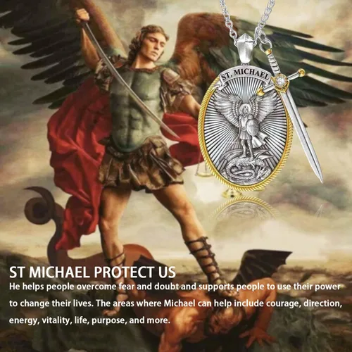 Vista 7 de Colgante de acero de Arcángel San Miguel Amuleto de San Miguel joyería de regalo para hombres y mujeres con collar de protección de espada divina