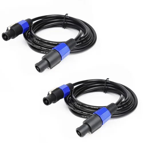 Vista 12 de HBU Paquete de 2 cables Speakon True de 4 conductores de 3 pies, cable Speakon de 4 polos a SpeakON - Amplificador de escenario PA DJ de 12 AWG a