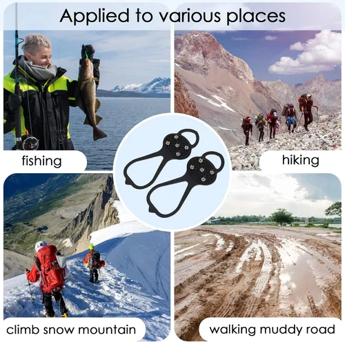 Vista 7 de 2 pares de pinzas antideslizantes, pinzas de hielo, tacos de tracción para zapatos de nieve, crampones con 10 tacos de acero