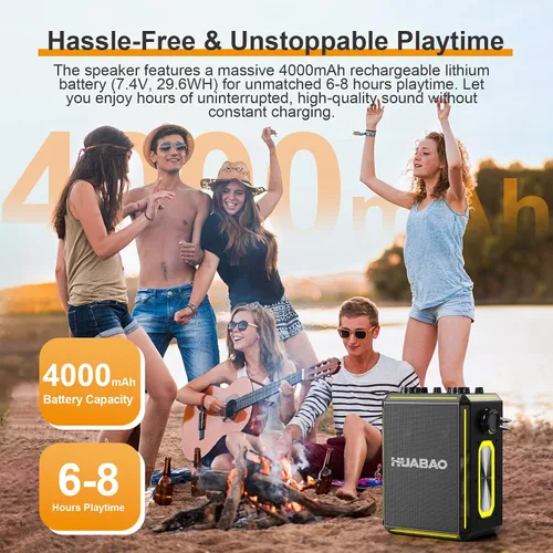 Vista 4 de Altavoz portátil de karaoke Bluetooth con 2 micrófonos inalámbricos, luces RGB, ajuste de agudos y graves, efectos de voz, entrada Negro