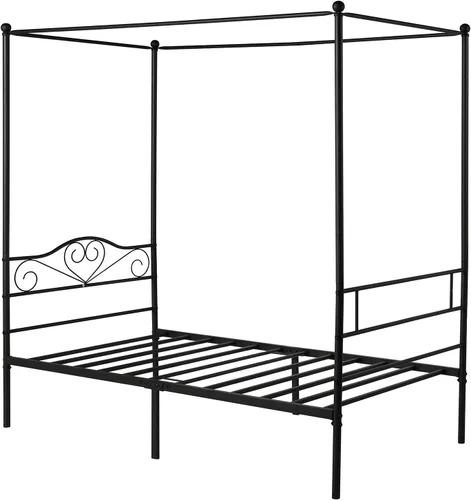 Vista 18 de VECELO Base de cama de plataforma de metal con cabecera y estribo, base de colchón de listones de acero, no necesita somier, individual, negro mate