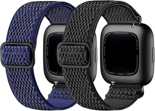 Vista 9 de Paquete de 2 bandas impermeables compatibles con Fitbit Versa 2 bandas para mujeres y hombres Muñequeras de repuesto transpirables de nailon