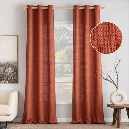 Vista 9 de MIULEE Cortinas texturizadas de lino sintético marrón natural de 84 pulgadas de largo, juego de 2 paneles para sala de estar y dormitorio, tejido