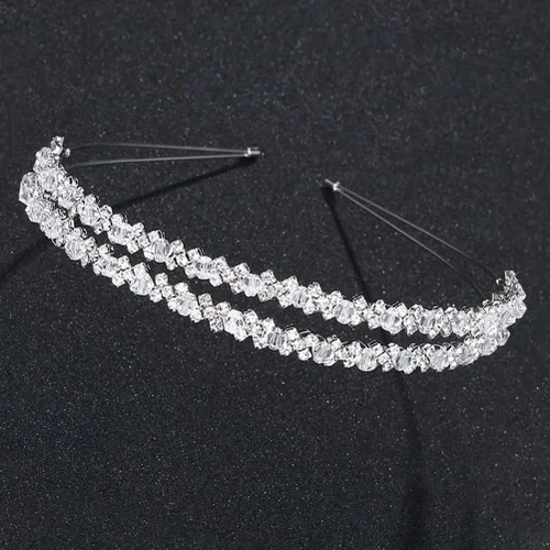 Vista 9 de Diadema de doble capa de plata con diamantes de imitación para el cabello, cierre de pelo, accesorios para el cabello nupcial