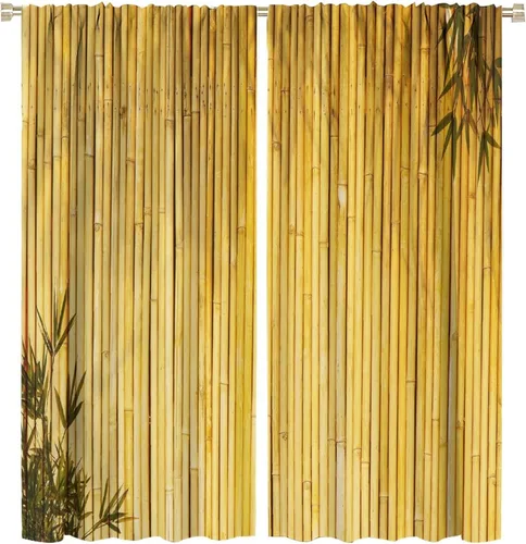 Vista 68 de Cortinas con estampado de bambú, tallos y hojas de bambú, temática oriental natural, oscurecimiento de habitación, ventana, ventana, cortina