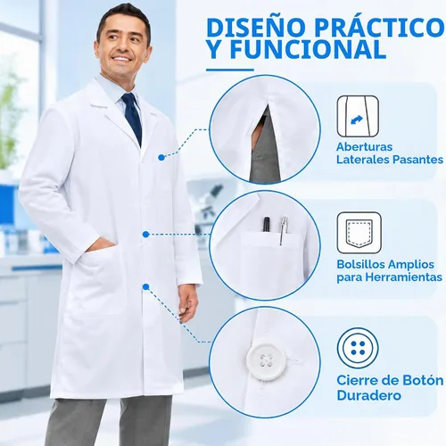 Vista 9 de Dress Up America Abrigo de laboratorio médico unisex para adultos, color blanco
