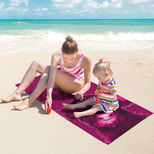 Vista 7 de XOZOTY Toalla de playa personalizada de vaca fresca rosa y roja con nombre para deporte, boda, regalo de cumpleaños, 30 x 60 pulgadas, 2 lados