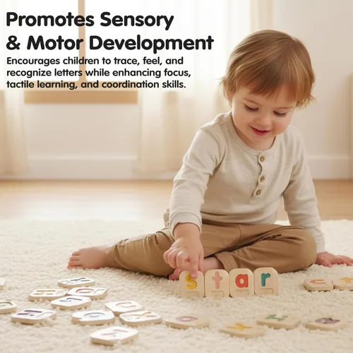 Vista 6 de PlanToys Braille Alphabet A-Z Braille-Reading Alphabet Learning Toys - 26 azulejos de madera trazables fabricados de forma sostenible con letras