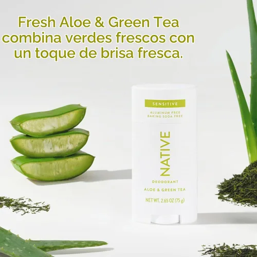 Vista 4 de Native Desodorante sensible para mujeres y hombres, aroma a aloe y té verde