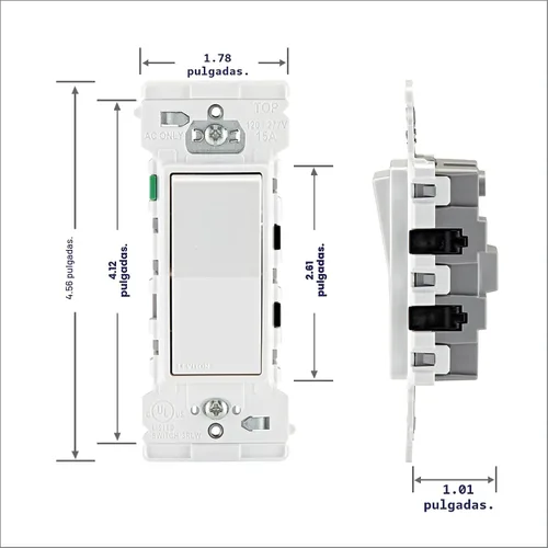 Vista 5 de Leviton Lever Edge - Interruptor basculante de un solo polo de 15 amperios, paquete de 10, E5601-MW, color blanco