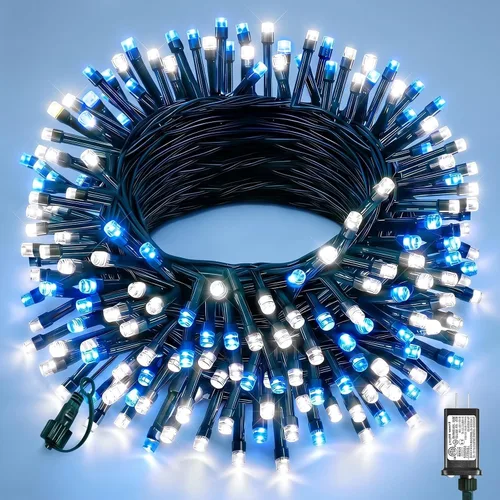Vista 27 de Tira de luces LED de Navidad de 40 pies para exteriores, luces rojas y blancas de Navidad impermeables, 8 modos y temporizador, luces de árbol