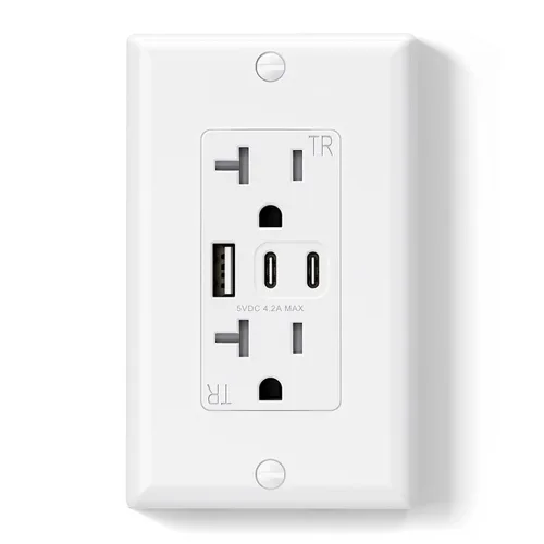 Vista 17 de ELEGRP Tomacorrientes USB, tomacorriente de pared de 15 amperios con 3 puertos USB, tomacorrientes con puertos USB C duales, receptáculos